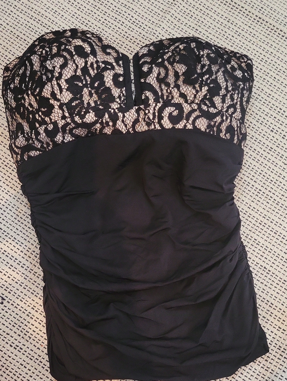 Guess by Marciano Black Lace-Overlay Strapless Top XS